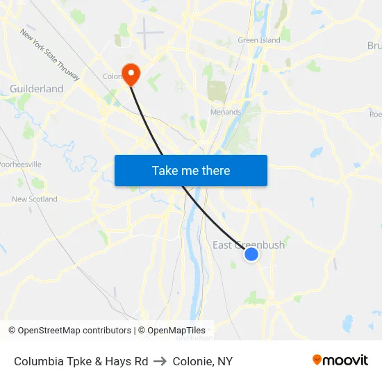 Columbia Tpke & Hays Rd to Colonie, NY map