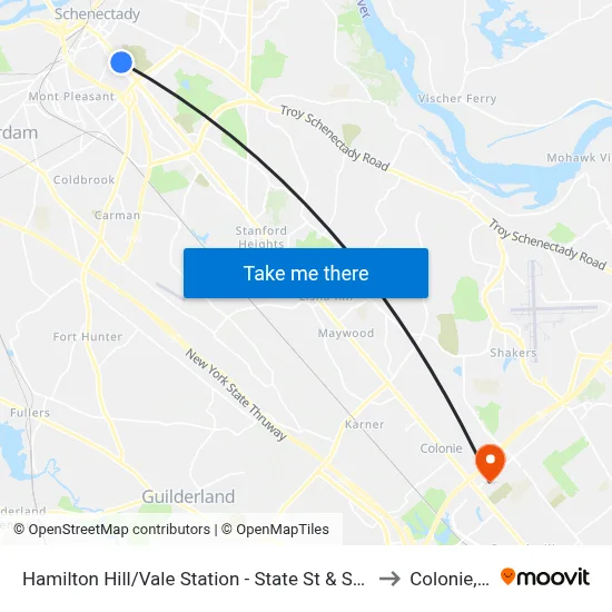 Hamilton Hill/Vale Station - State St & Steuben St to Colonie, NY map