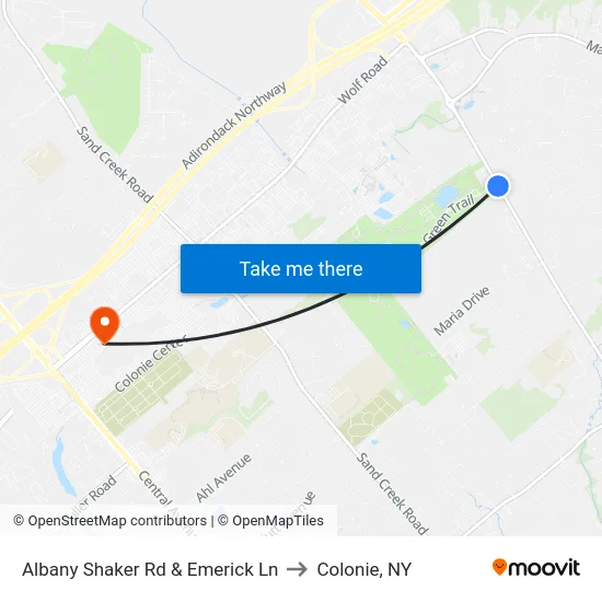 Albany Shaker Rd & Emerick Ln to Colonie, NY map