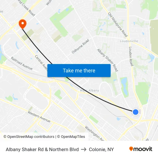 Albany Shaker Rd & Northern Blvd to Colonie, NY map