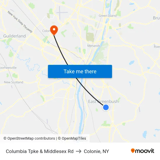 Columbia Tpke & Middlesex Rd to Colonie, NY map