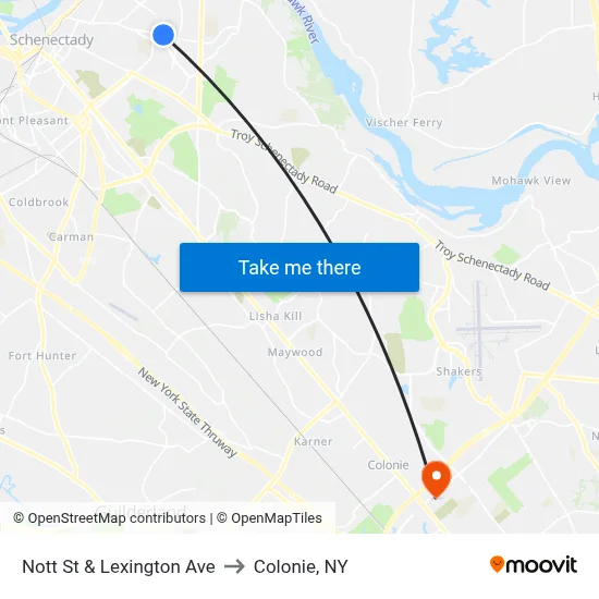 Nott St & Lexington Ave to Colonie, NY map
