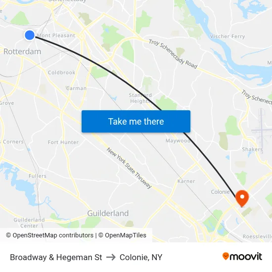 Broadway & Hegeman St to Colonie, NY map