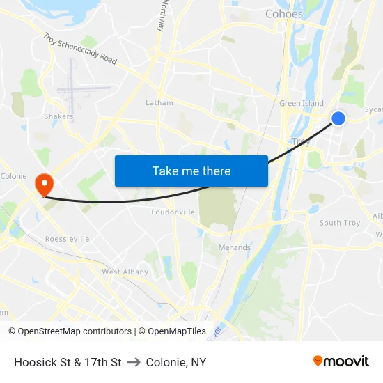 Hoosick St & 17th St to Colonie, NY map