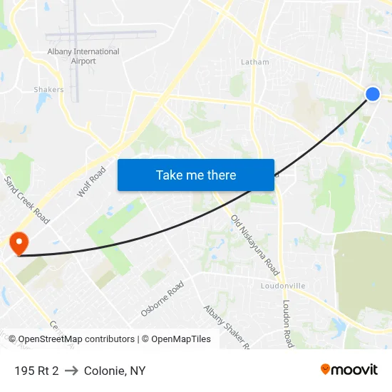 195 Rt 2 to Colonie, NY map