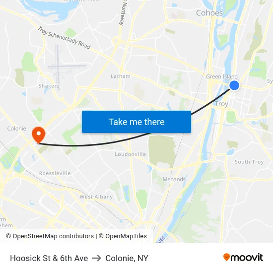 Hoosick St & 6th Ave to Colonie, NY map