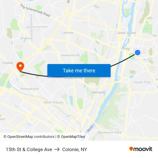 15th St & College Ave to Colonie, NY map