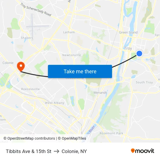 Tibbits Ave & 15th St to Colonie, NY map