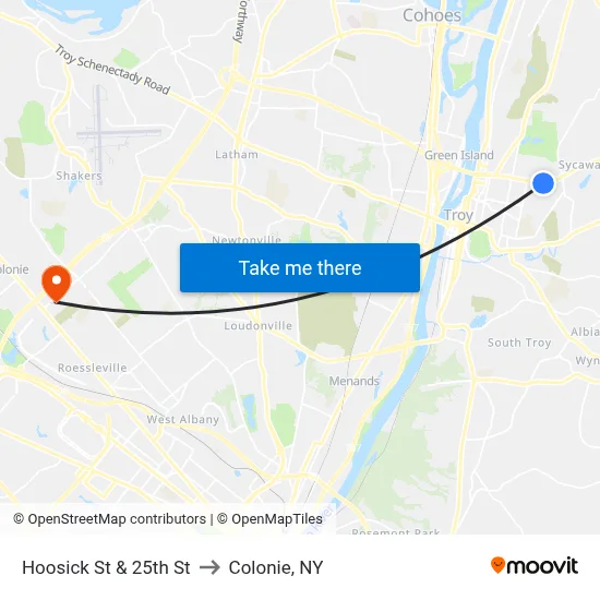 Hoosick St & 25th St to Colonie, NY map