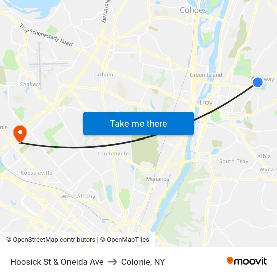 Hoosick St & Oneida Ave to Colonie, NY map