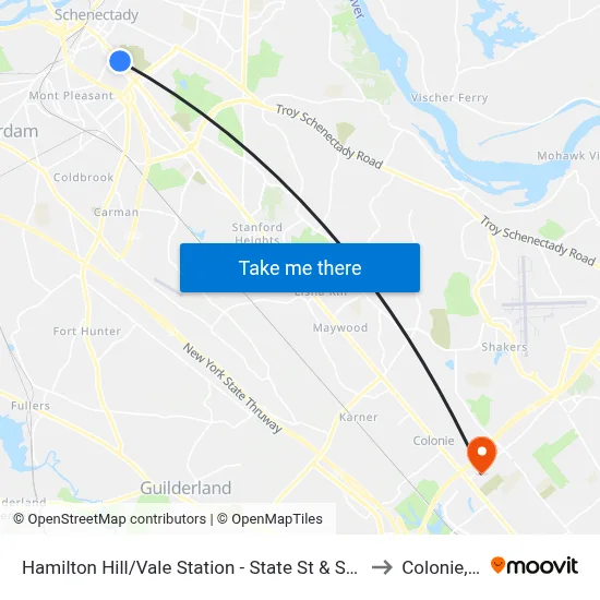 Hamilton Hill/Vale Station - State St & Steuben St to Colonie, NY map