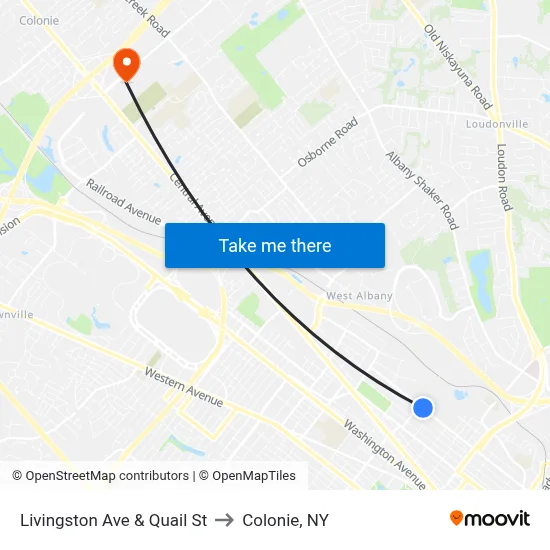 Livingston Ave & Quail St to Colonie, NY map