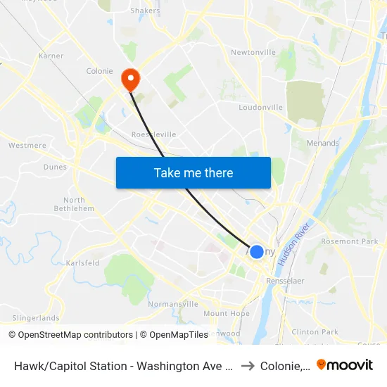 Hawk/Capitol Station - Washington Ave & Hawk St to Colonie, NY map