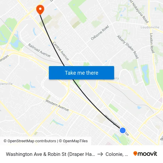 Washington Ave & Robin St (Draper Hall) to Colonie, NY map
