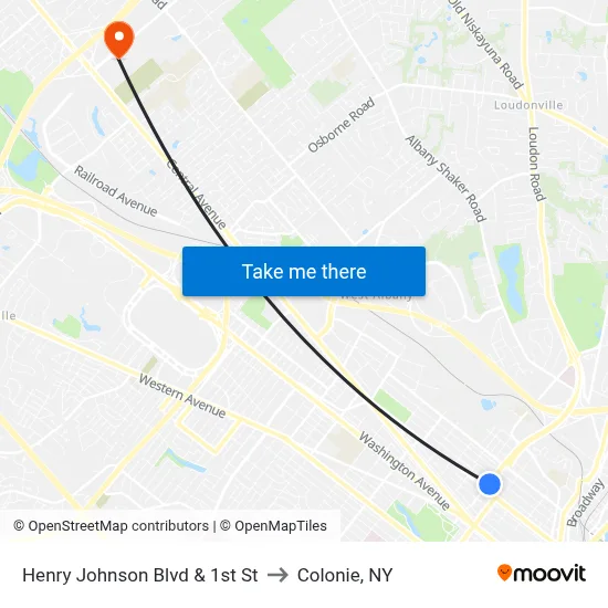 Henry Johnson Blvd & 1st St to Colonie, NY map