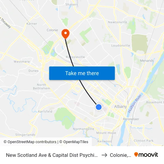 New Scotland Ave & Capital Dist Psychiatric Cntr. to Colonie, NY map