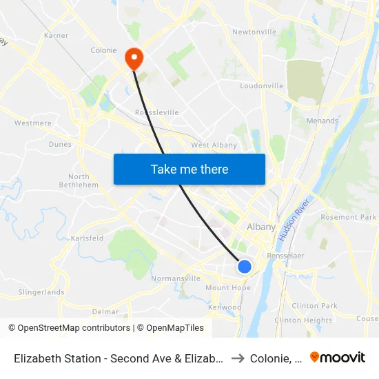 Elizabeth Station - Second Ave & Elizabeth St to Colonie, NY map