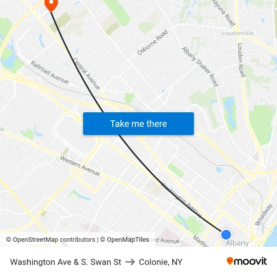 Washington Ave & S. Swan St to Colonie, NY map