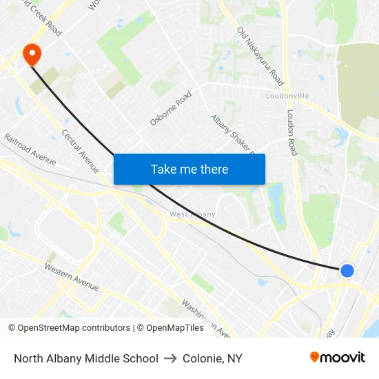 North Albany Middle School to Colonie, NY map