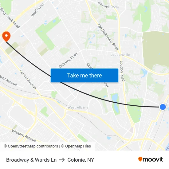 Broadway & Wards Ln to Colonie, NY map