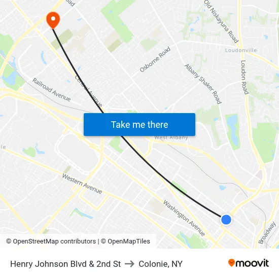 Henry Johnson Blvd & 2nd St to Colonie, NY map