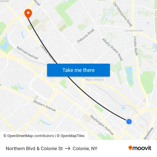 Northern Blvd & Colonie St to Colonie, NY map