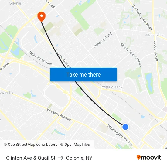 Clinton Ave & Quail St to Colonie, NY map