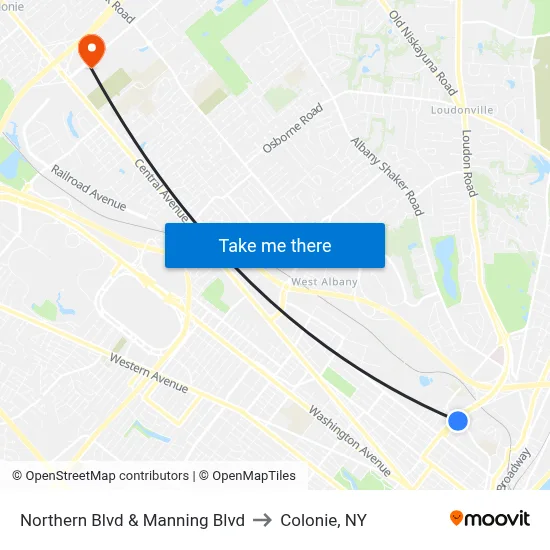 Northern Blvd & Manning Blvd to Colonie, NY map