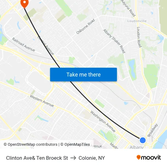 Clinton Ave& Ten Broeck St to Colonie, NY map