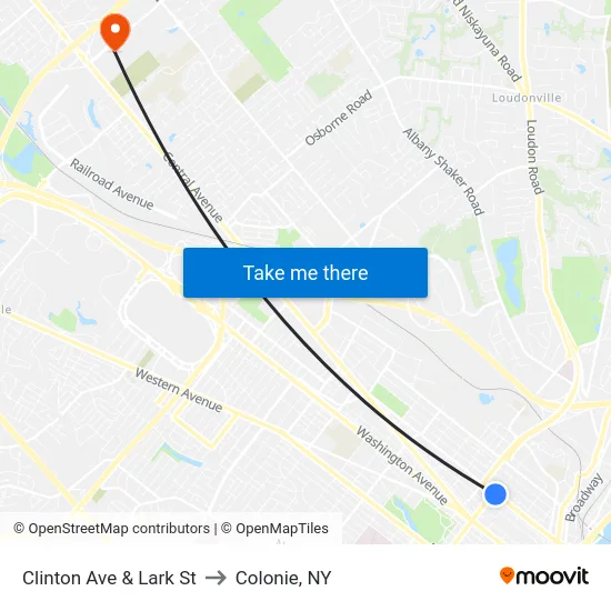 Clinton Ave & Lark St to Colonie, NY map