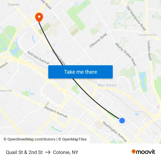 Quail St & 2nd St to Colonie, NY map