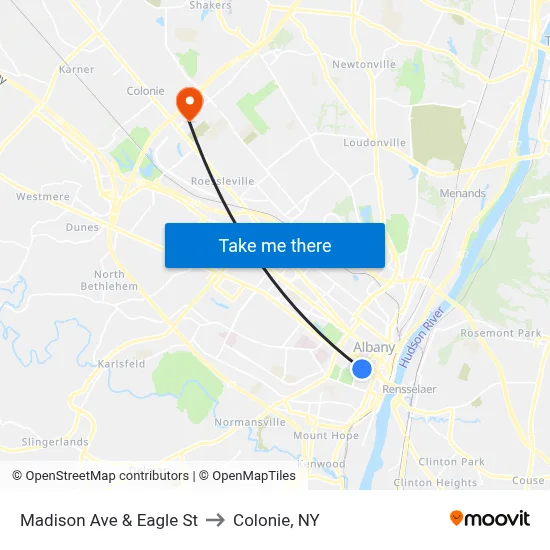 Madison Ave & Eagle St to Colonie, NY map