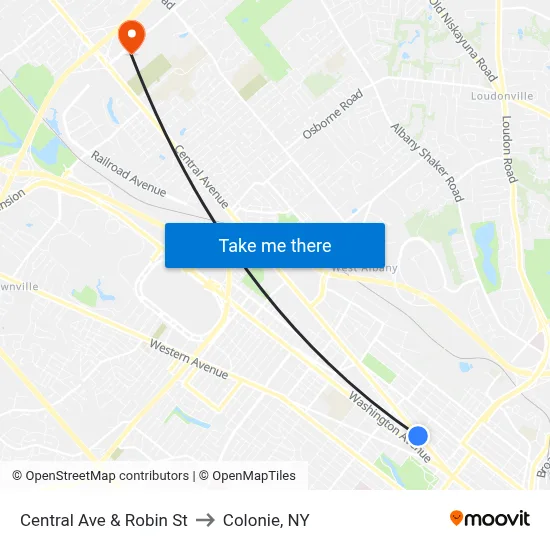Central Ave & Robin St to Colonie, NY map