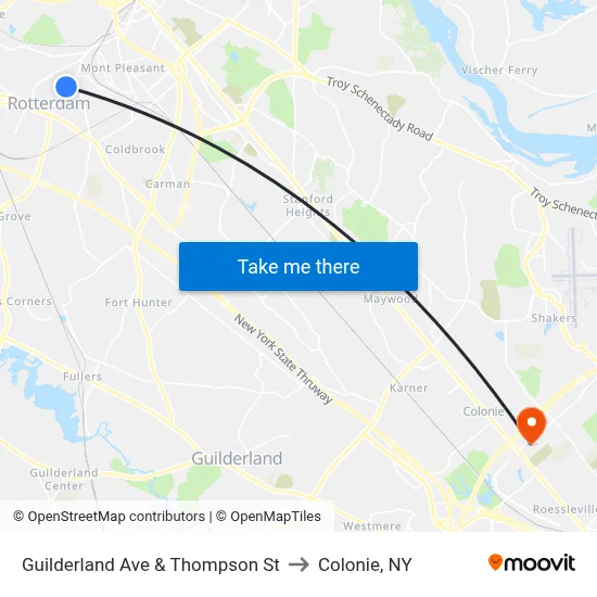 Guilderland Ave & Thompson St to Colonie, NY map