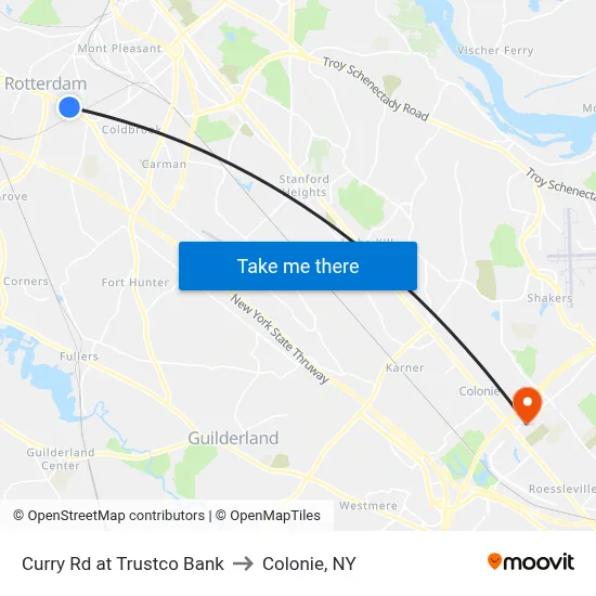 Curry Rd at Trustco Bank to Colonie, NY map