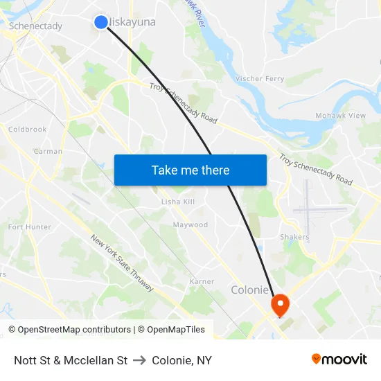 Nott St & Mcclellan St to Colonie, NY map