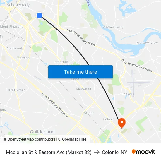 Mcclellan St & Eastern Ave (Market 32) to Colonie, NY map