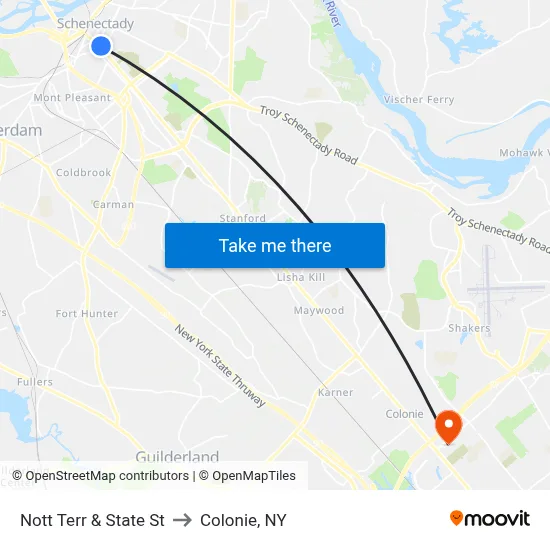 Nott Terr & State St to Colonie, NY map