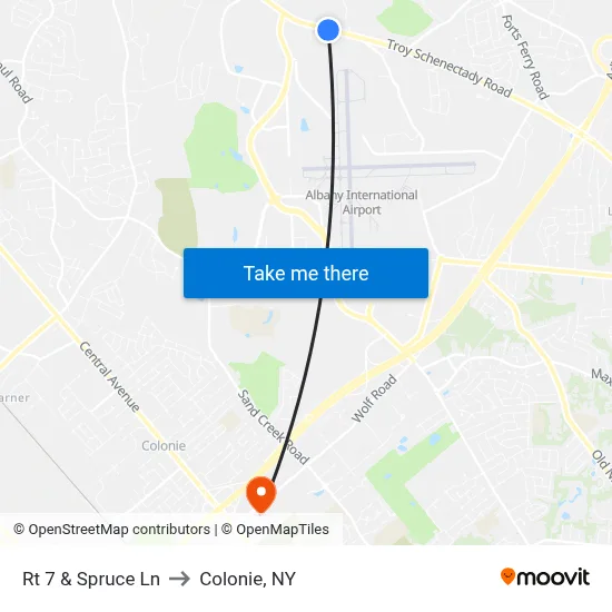 Rt 7 & Spruce Ln to Colonie, NY map
