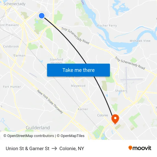 Union St & Garner St to Colonie, NY map