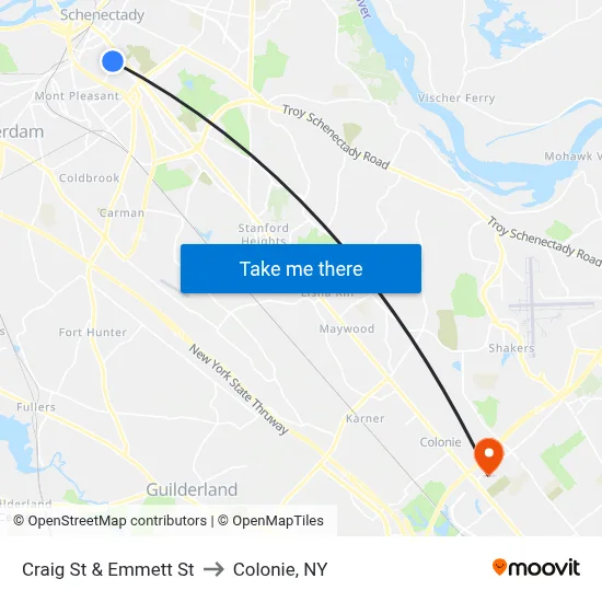 Craig St & Emmett St to Colonie, NY map