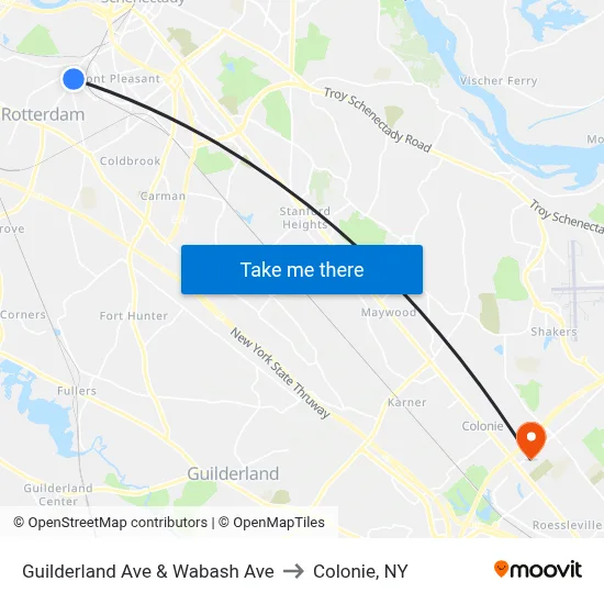 Guilderland Ave & Wabash Ave to Colonie, NY map