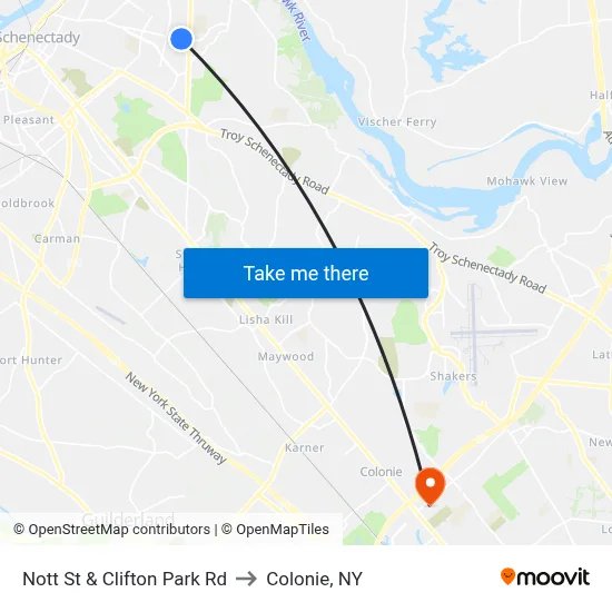 Nott St & Clifton Park Rd to Colonie, NY map