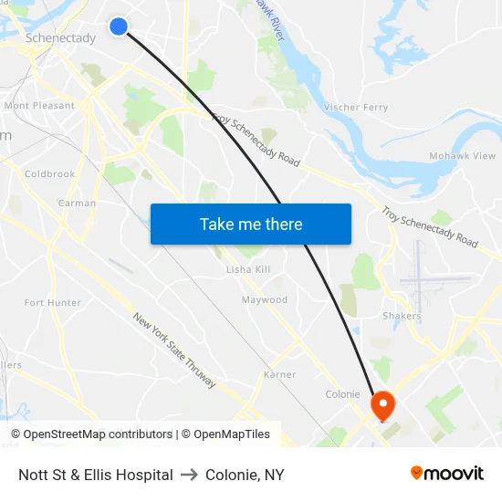 Nott St & Ellis Hospital to Colonie, NY map