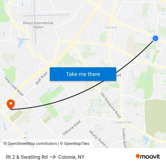 Rt 2 & Swatling Rd to Colonie, NY map