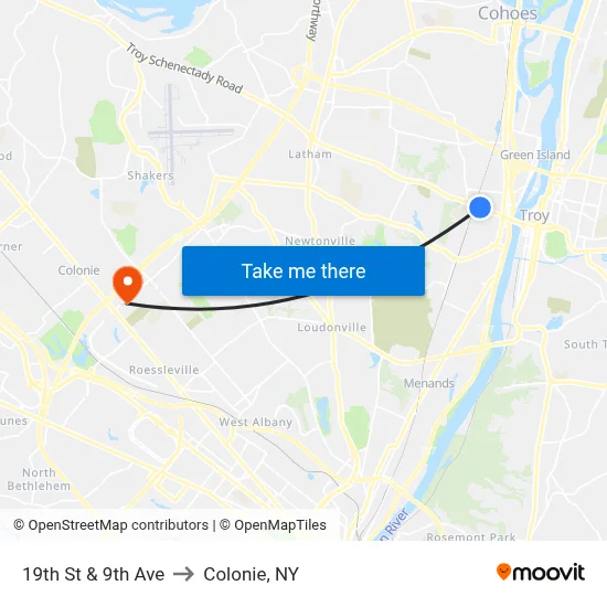 19th St & 9th Ave to Colonie, NY map