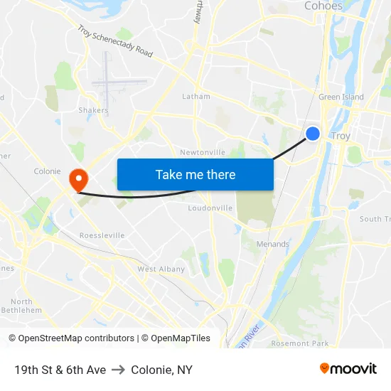 19th St & 6th Ave to Colonie, NY map