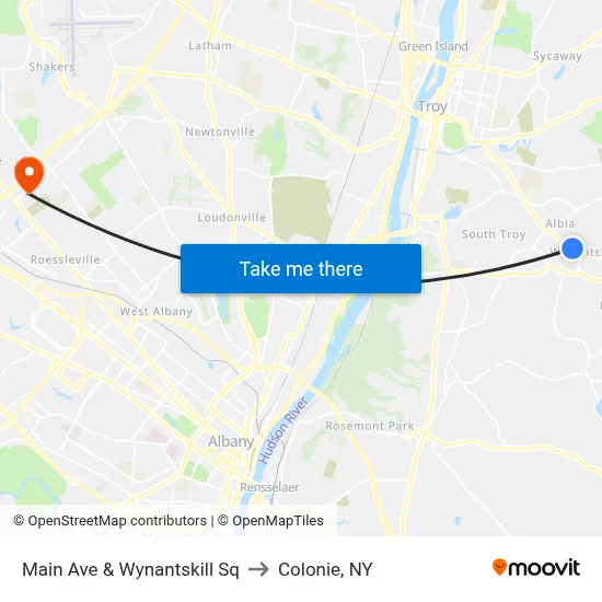 Main Ave & Wynantskill Sq to Colonie, NY map