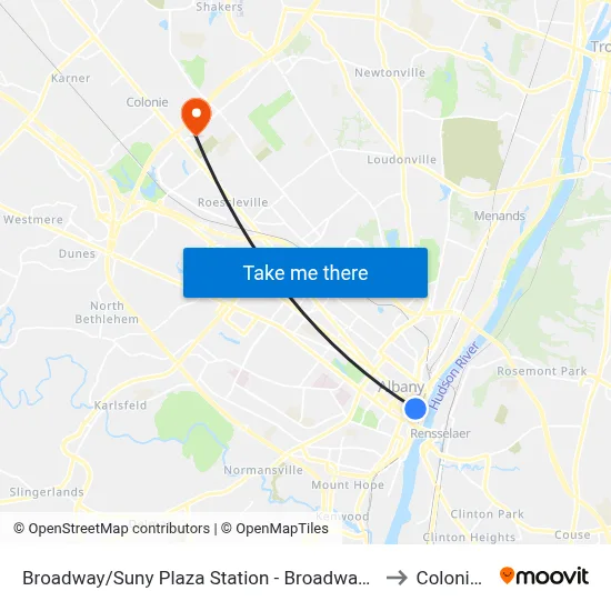 Broadway/Suny Plaza Station - Broadway & Hudson Av to Colonie, NY map