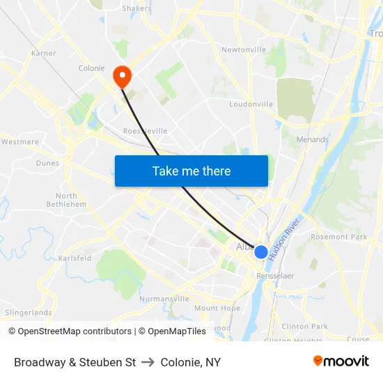 Broadway & Steuben St to Colonie, NY map